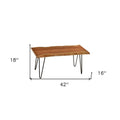 42" Natural And Black Solid Wood And Iron Coffee Table