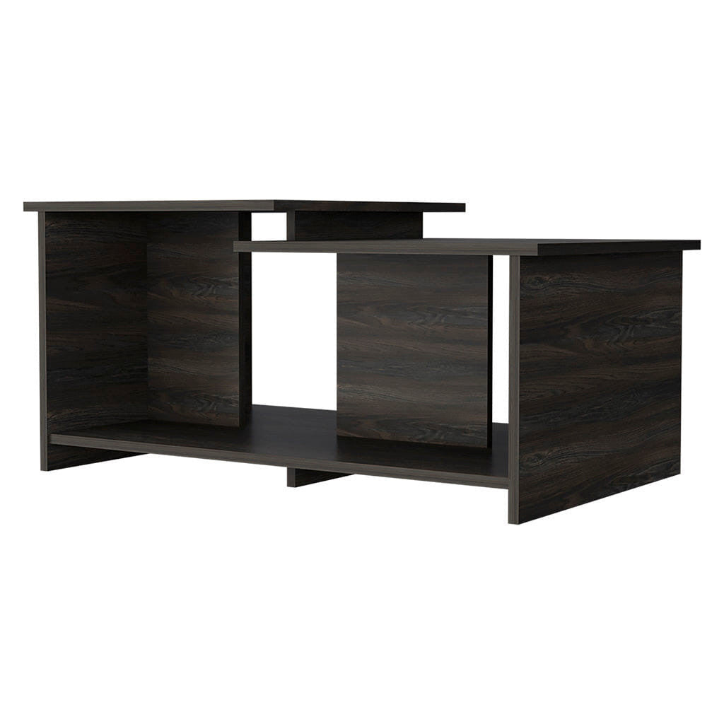 Espresso Wood Coffee Table with Lower Shelf – 35" Living Room Centre Table