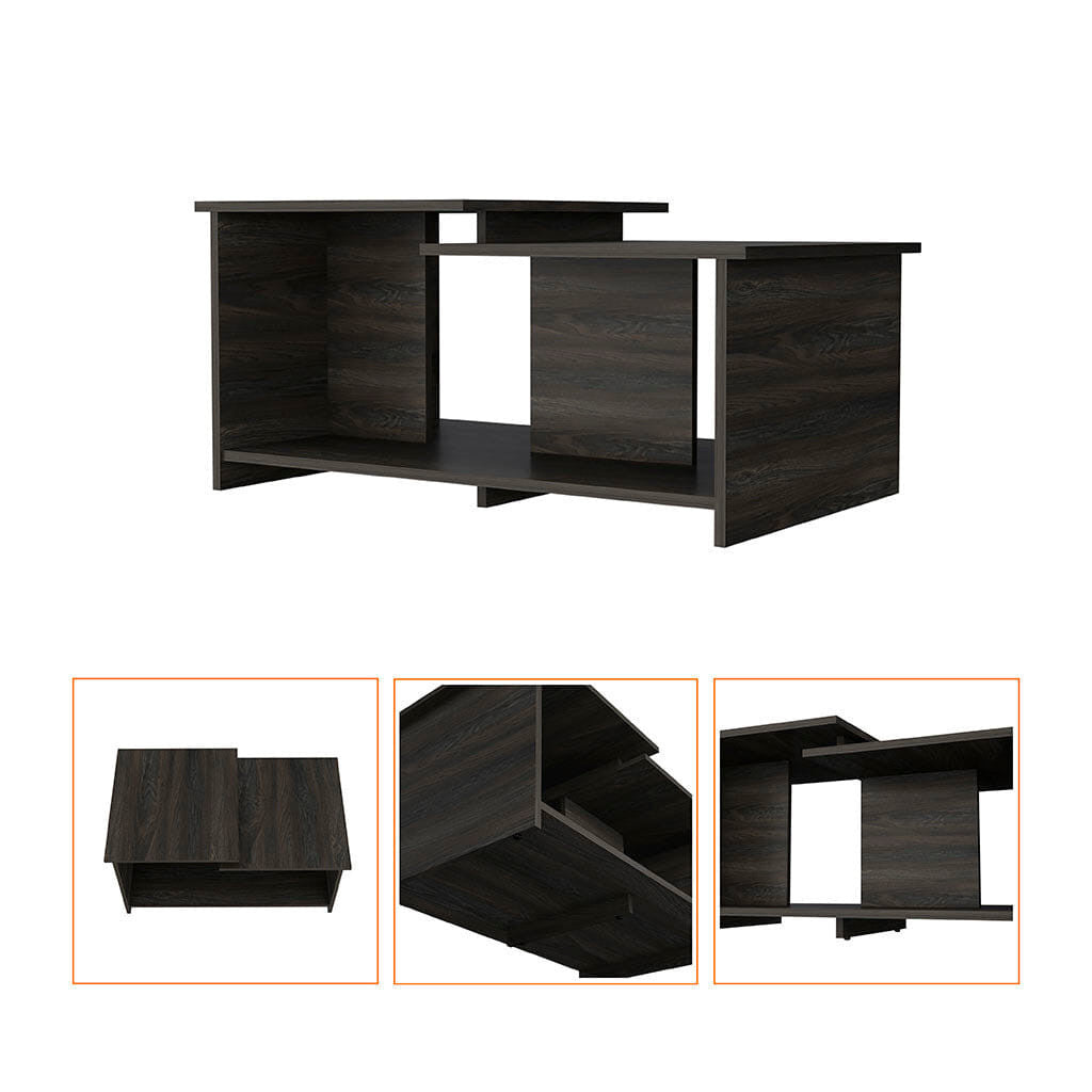 Espresso Wood Coffee Table with Lower Shelf – 35" Living Room Centre Table