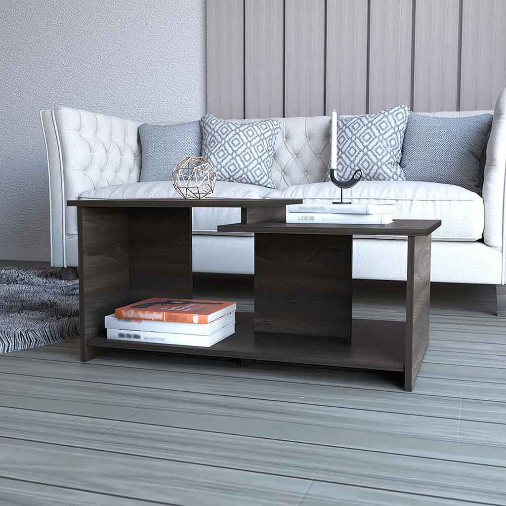 Espresso Wood Coffee Table with Lower Shelf – 35" Living Room Centre Table