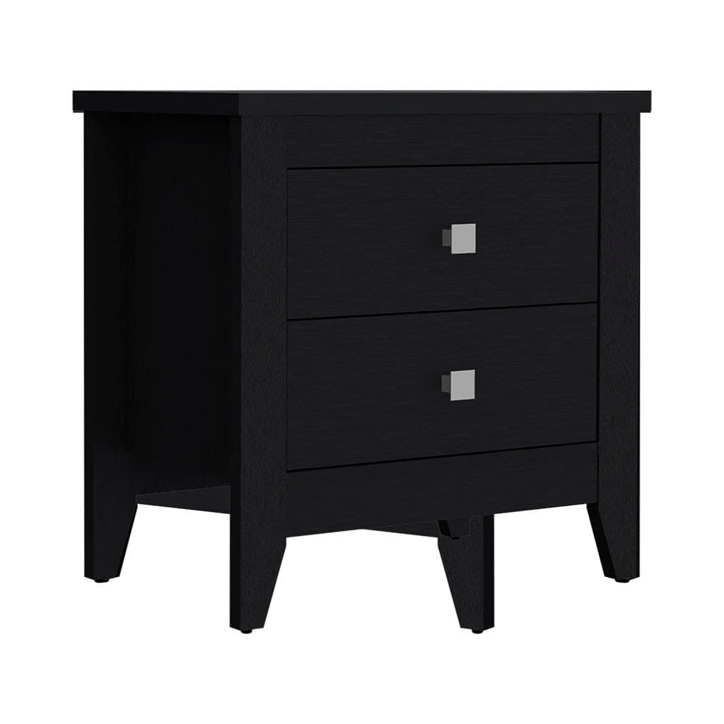 Black Two Drawer Faux Wood Nightstand – 24" Contemporary Bedside Table
