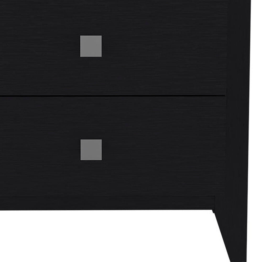 Black Two Drawer Faux Wood Nightstand – 24" Contemporary Bedside Table