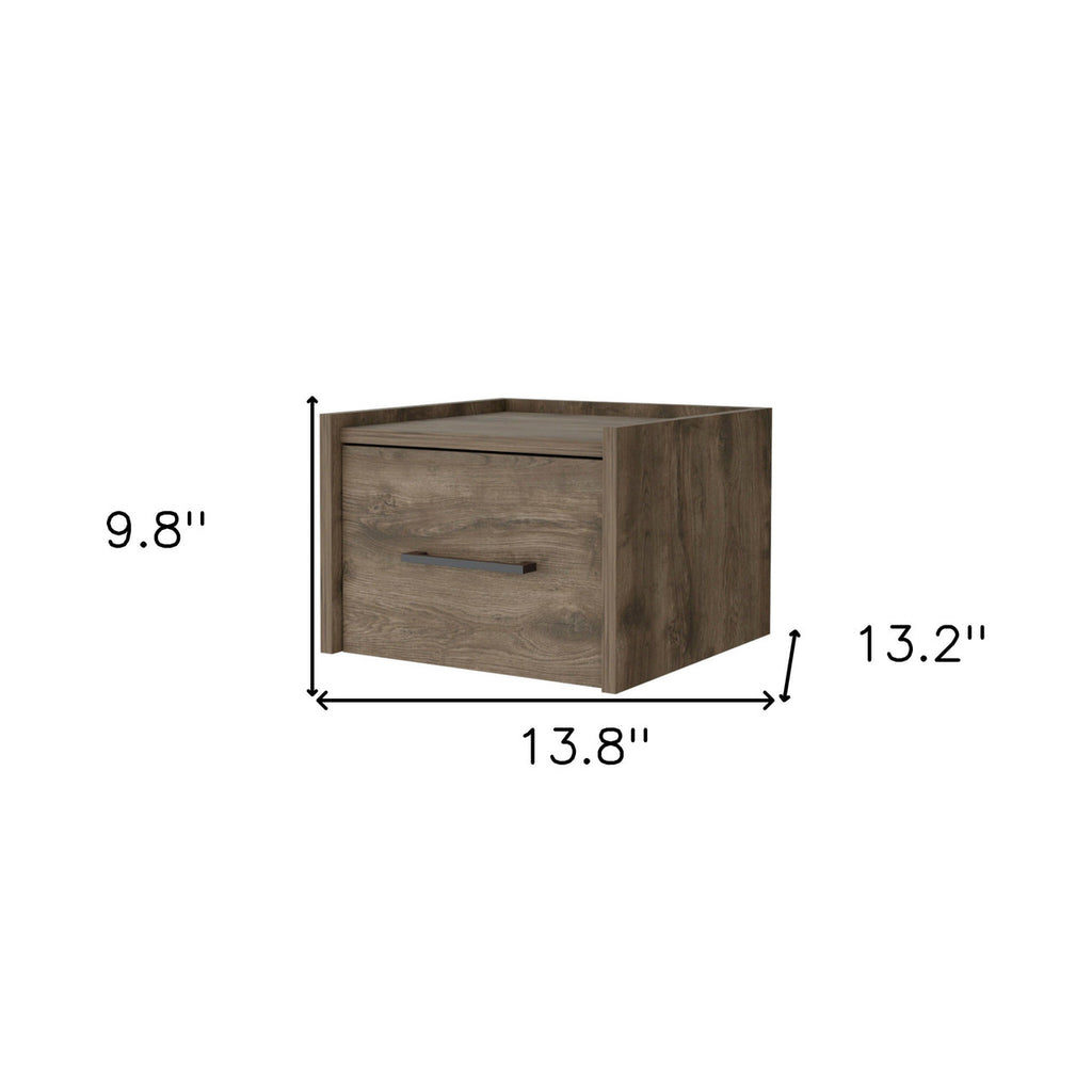 Brown One Drawer Floating Nightstand – Faux Wood Wall-Mounted Bedside Table – Small Bedroom