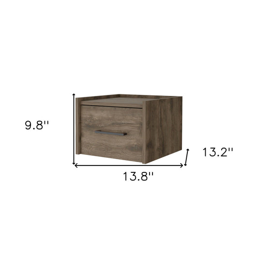 Brown One Drawer Floating Nightstand – Faux Wood Wall-Mounted Bedside Table – Small Bedroom