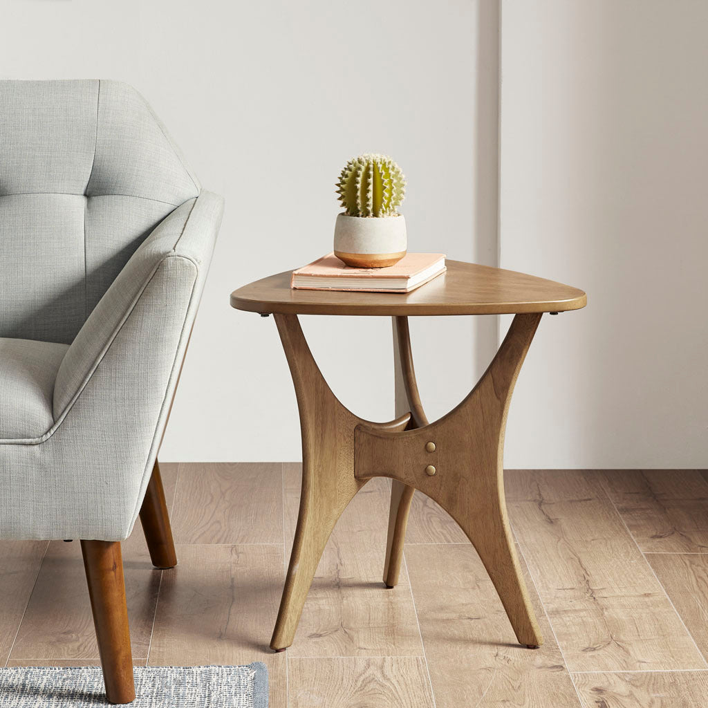 Triangular Geometric Wood Side Table – Unique Accent Piece for Living Room or Bedroom