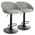 Grey Fabric Adjustable Bar Stool Set – Black Base – Modern Kitchen & Dining – Set of 2