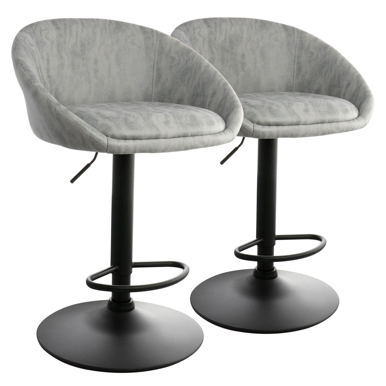 Grey Fabric Adjustable Bar Stool Set – Black Base – Modern Kitchen & Dining – Set of 2