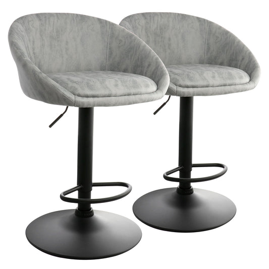 Grey Fabric Adjustable Bar Stool Set – Black Base – Modern Kitchen & Dining – Set of 2