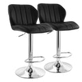 Black Faux Leather Tufted Bar Stool with Chrome Base – Adjustable Height – Set of 2