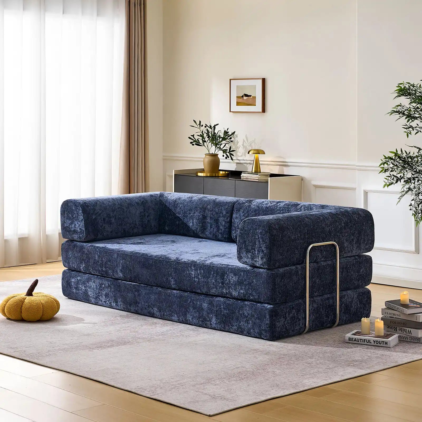 Hugo Navy Blue Vacuum-Packed Convertible Sofa Bed-0