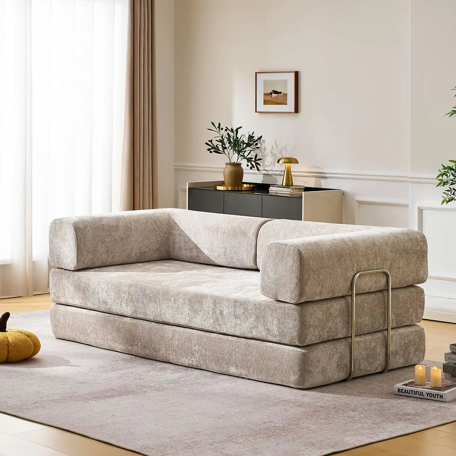 Hugo Khaki Vacuum-Packed Convertible Sofa Bed-0