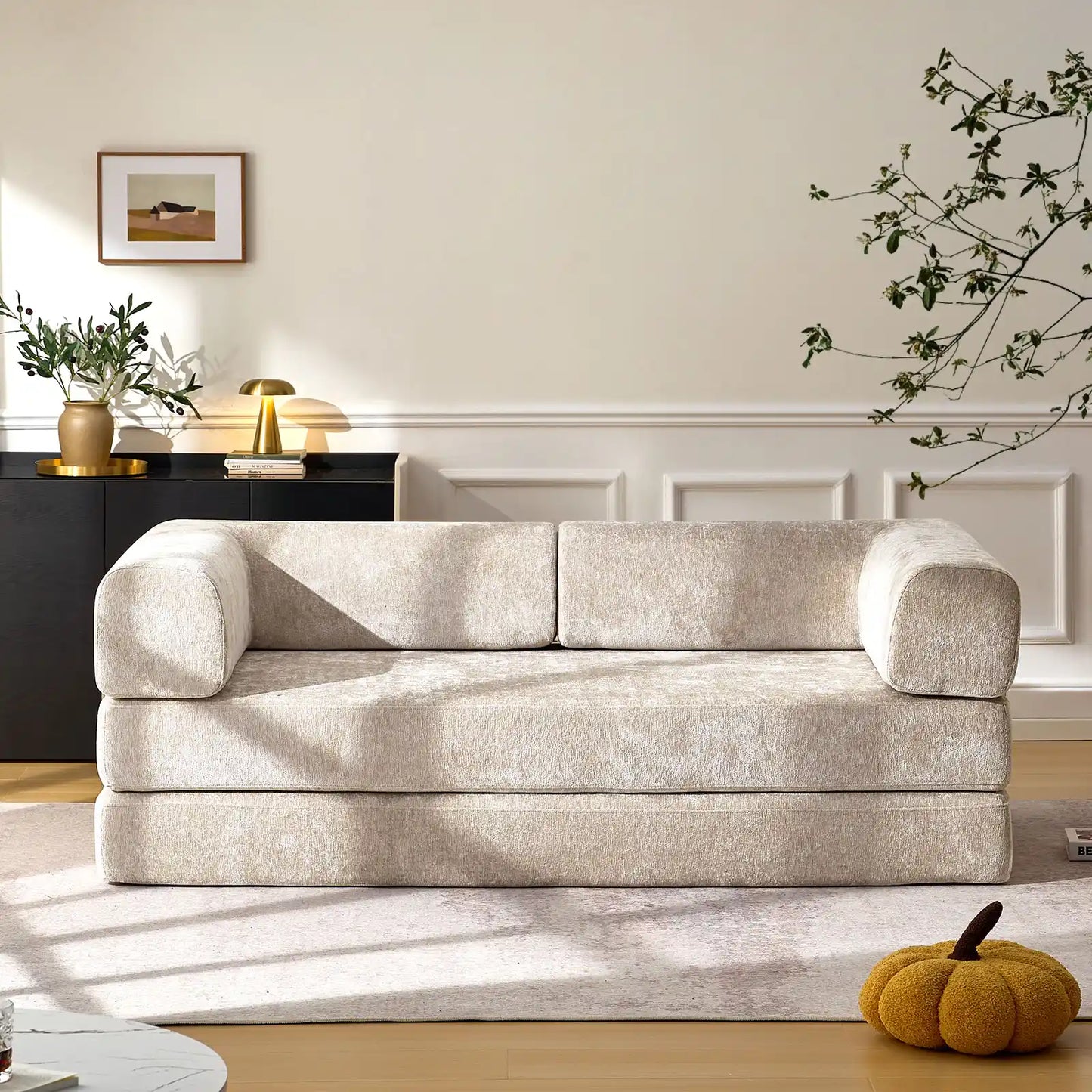 Hugo Khaki Vacuum-Packed Convertible Sofa Bed-1