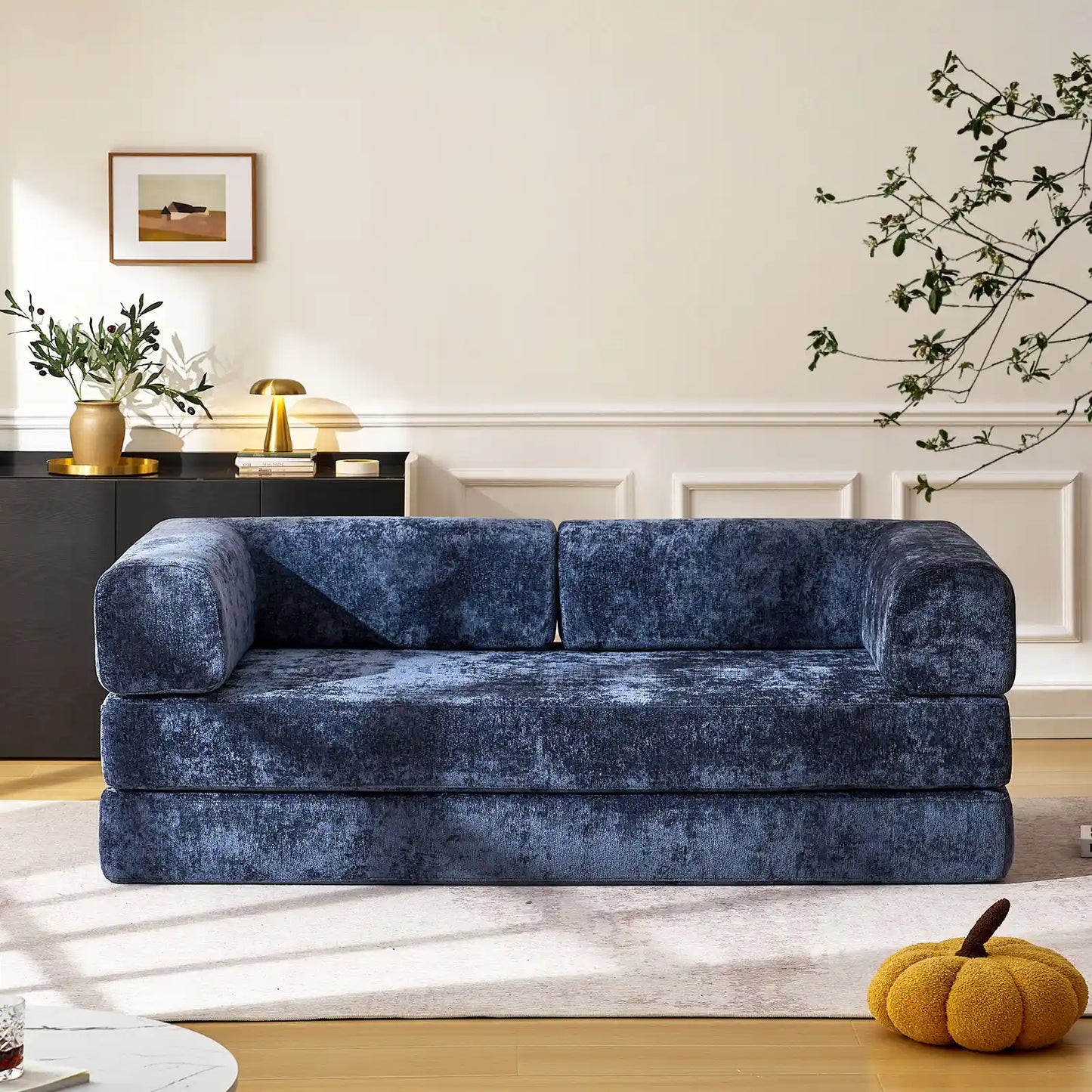 Hugo Navy Blue Vacuum-Packed Convertible Sofa Bed-1