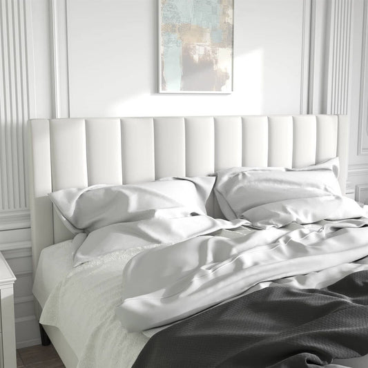 King Size White Velvet Platform Bed – Upholstered Headboard – Luxury Bedroom Furniture