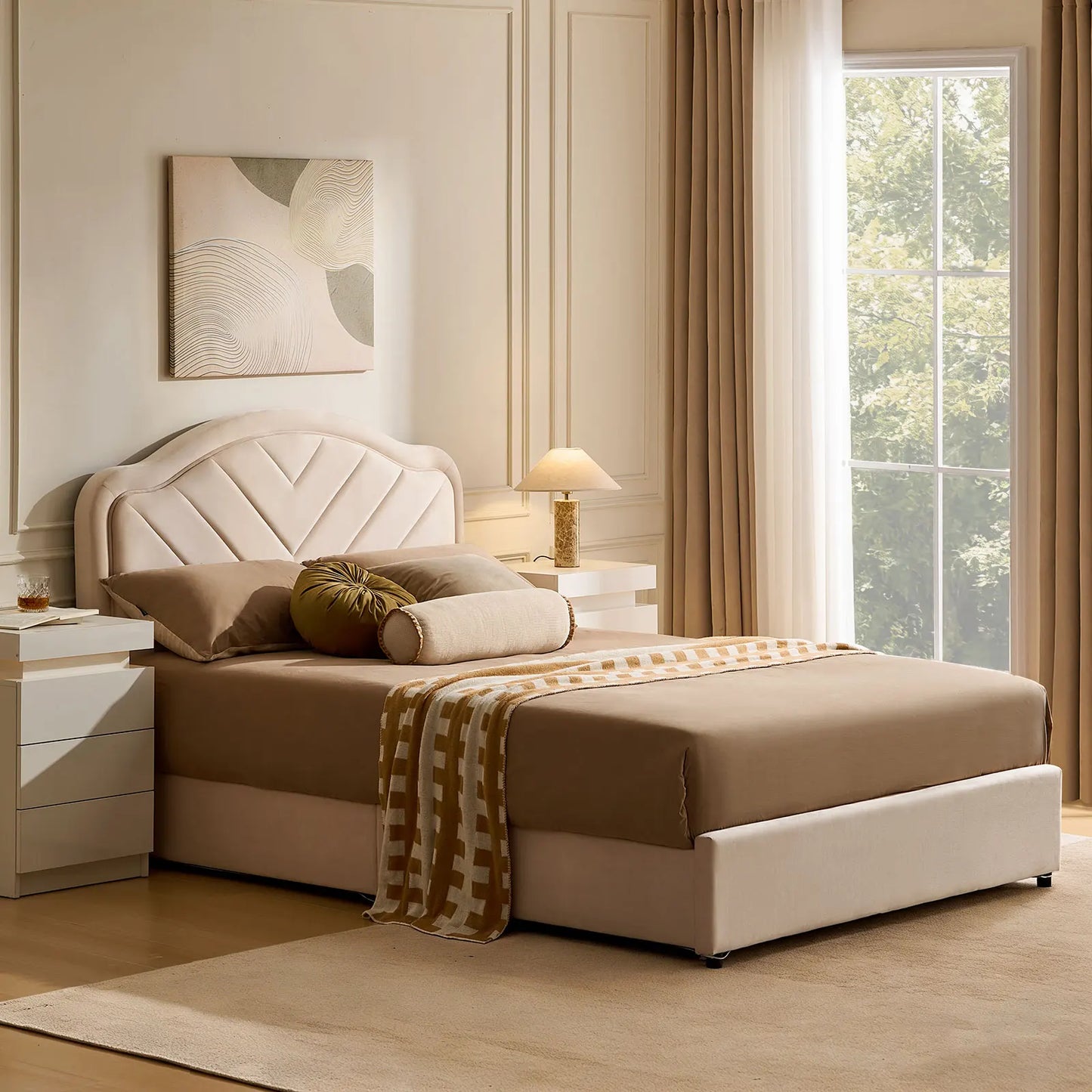 Luniva Cream LED Double Bed Frame-0
