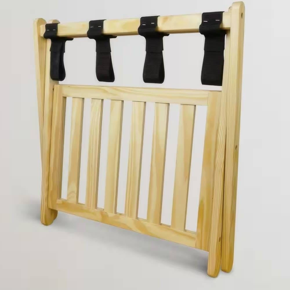Solid Wood Luggage Rack with Bottom Storage Shelf – Natural & Black – Bedroom & Guest Room