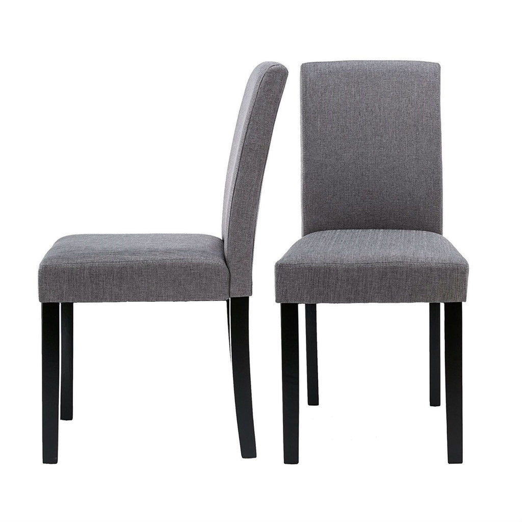 Grey Fabric Dining Chairs with Black Wood Legs – Set of 2 – Modern Dining Room