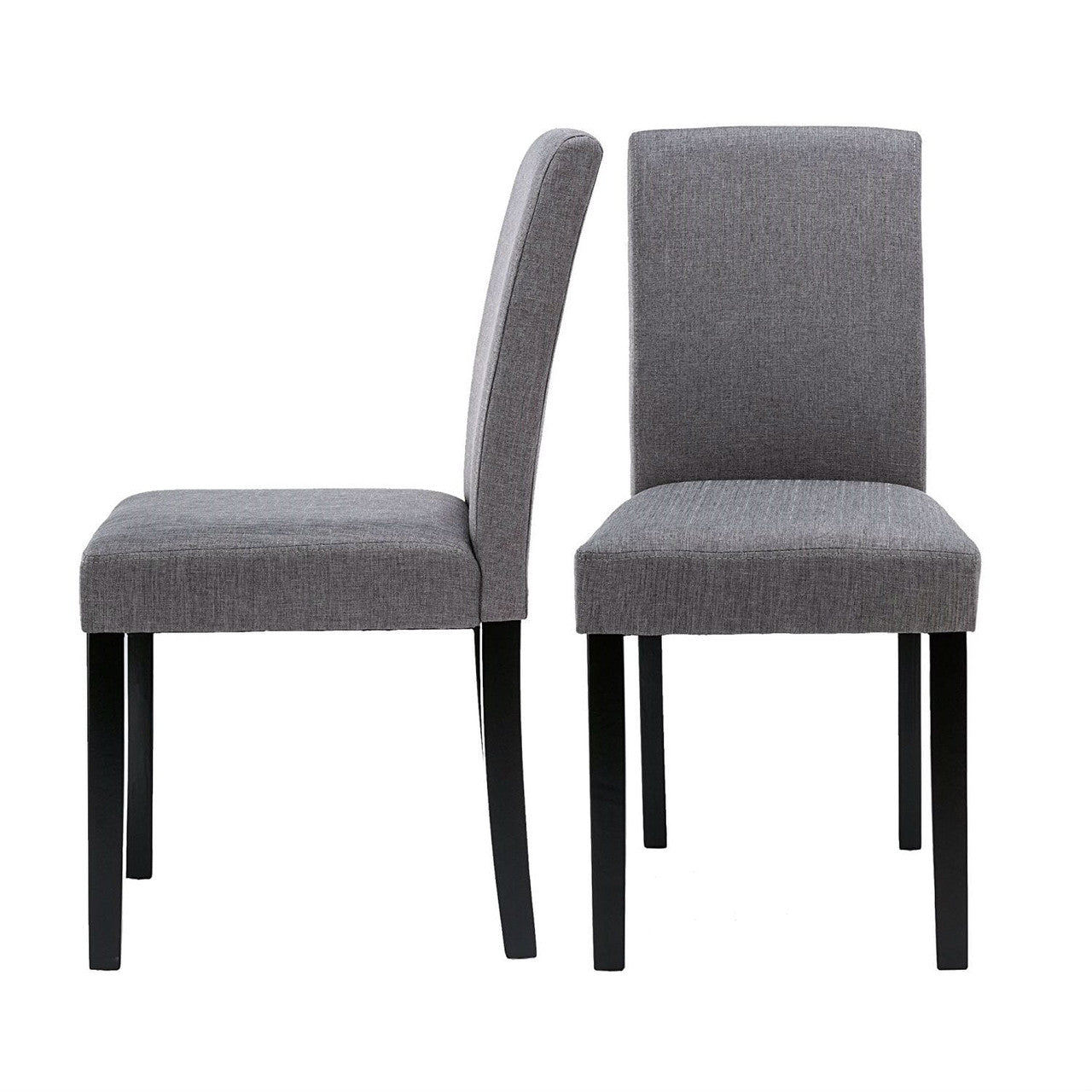 Grey Fabric Dining Chairs with Black Wood Legs – Set of 2 – Modern Dining Room