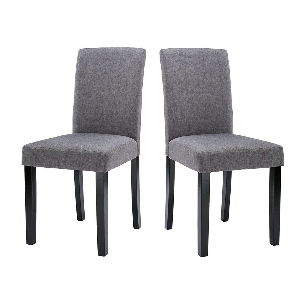 Grey Fabric Dining Chairs with Black Wood Legs – Set of 2 – Modern Dining Room