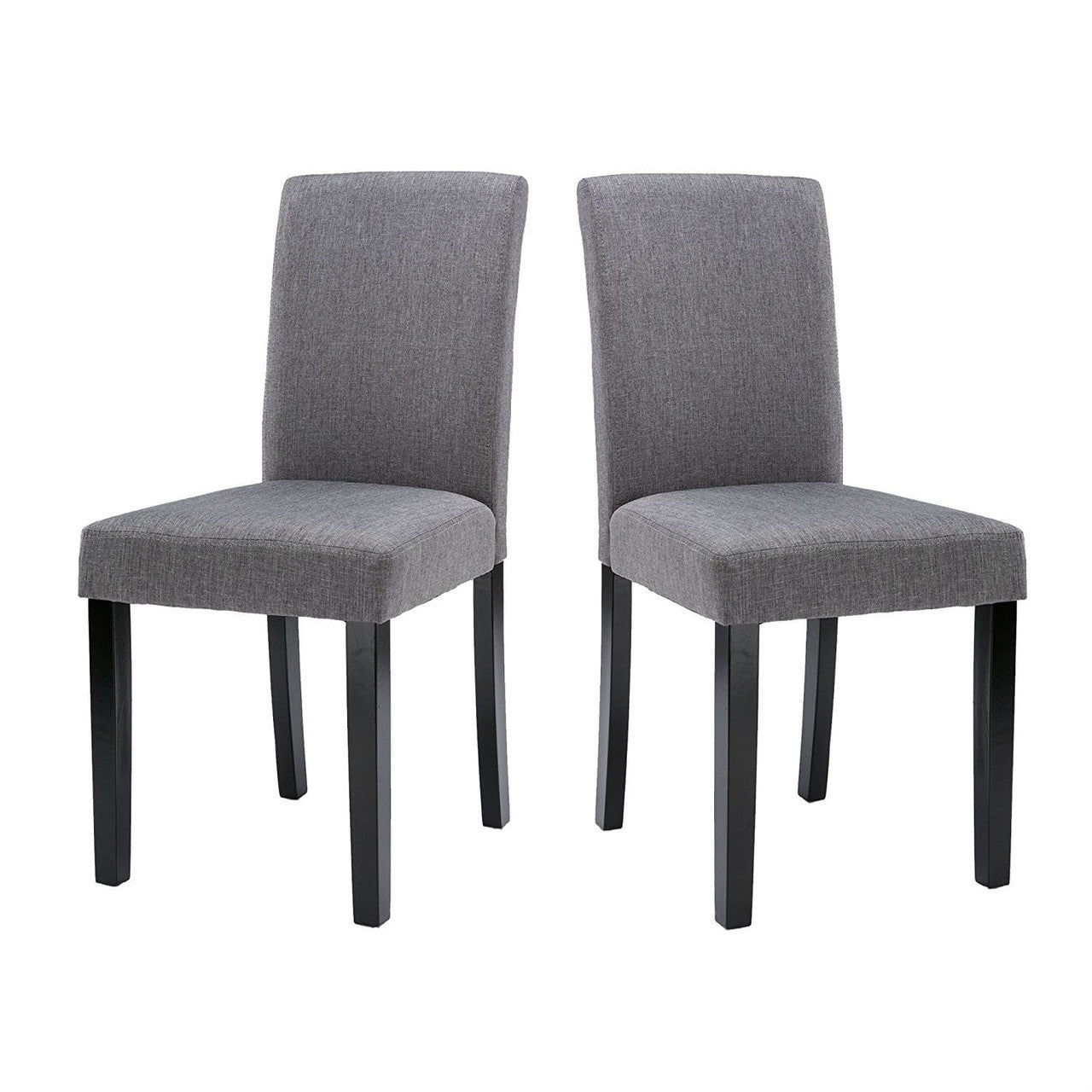 Grey Fabric Dining Chairs with Black Wood Legs – Set of 2 – Modern Dining Room