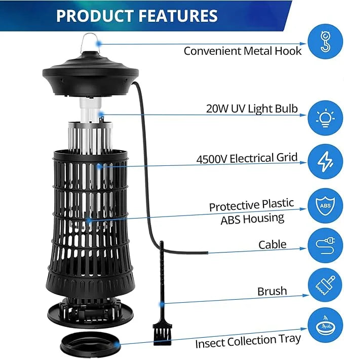 Refurbished - Senelux 20W, 4500v Bug Zapper with UV Lure for Flies, Mosquitoes and Wasps-2