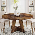 Round Rustic Dining Table for 4 – Brown Wood Farmhouse Kitchen & Dining Room