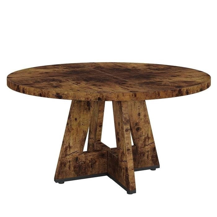 Round Rustic Dining Table for 4 – Brown Wood Farmhouse Kitchen & Dining Room