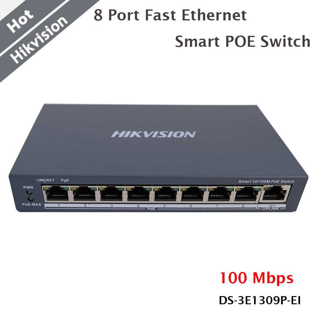 Hikvision Smart 8 Ports POE Switch Fast Ethernet 48VDC RJ45 10/100 Mbps